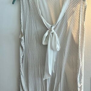 New York & Company Cream Polka Dot Blouse